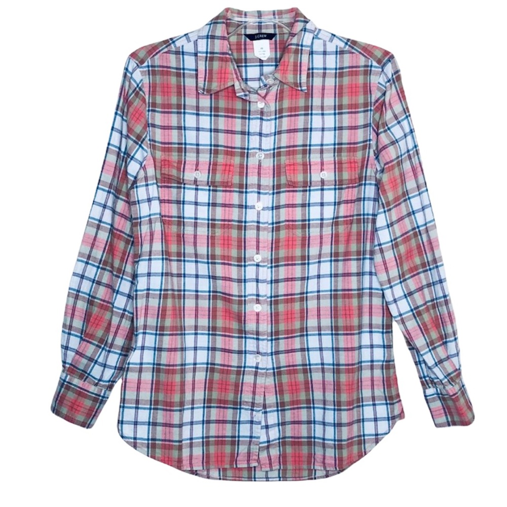 J. CREW | Classic Fall Pink Green Blue Plaid Button Up Pocket Front Shirt